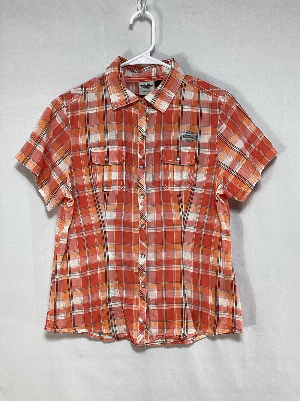 Harley-Davidson Medium Orange Plaid Short-Sleeve Button UpShirt